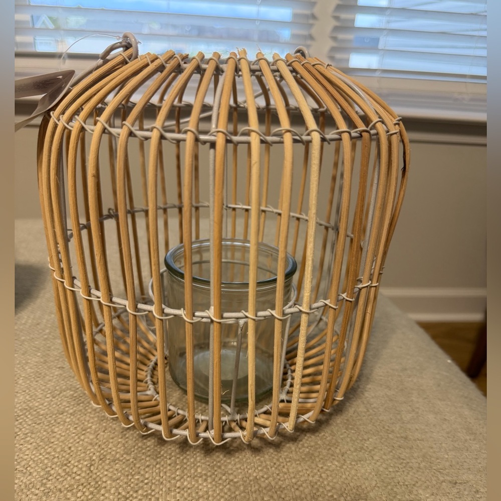 Ashland Natural Rattan Lantern with Glass Votive